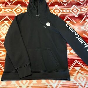 Carhartt Black Logo Pullover Hoodie with White Sleeve Script